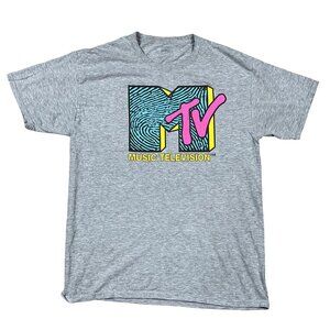 MTV Retro Logo Grey T-Shirt Size Large